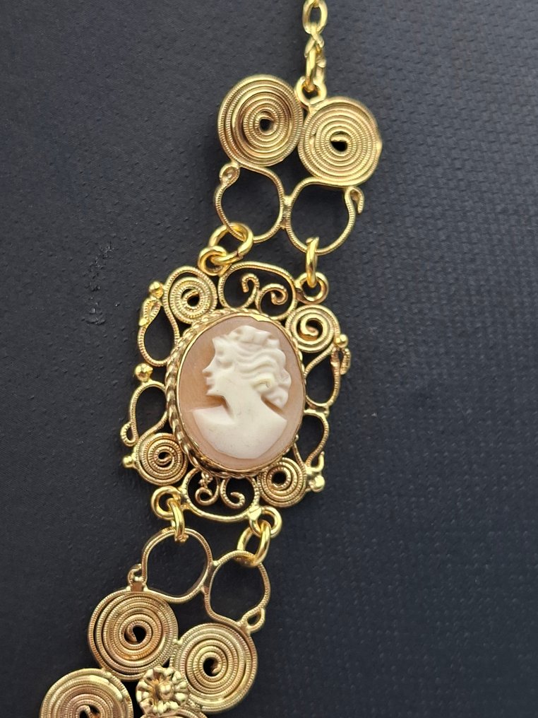 Zonder Minimumprijs - Halsketting Zilver, Verguld - 71.00ct. tw. Carneool - Dorato Cameo Antica #3.2