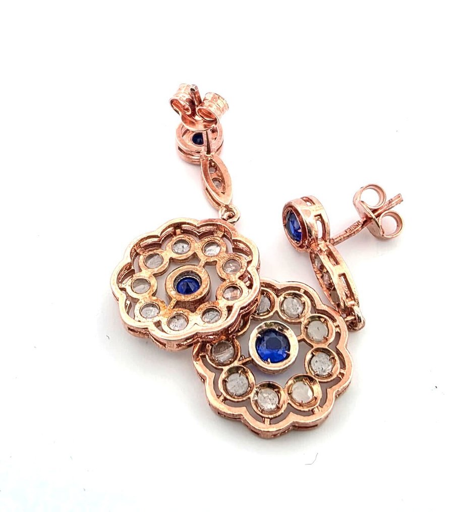 没有保留价 - 耳环 - 9 kt. 玫瑰金 蓝宝石 - 钻石 #4.3