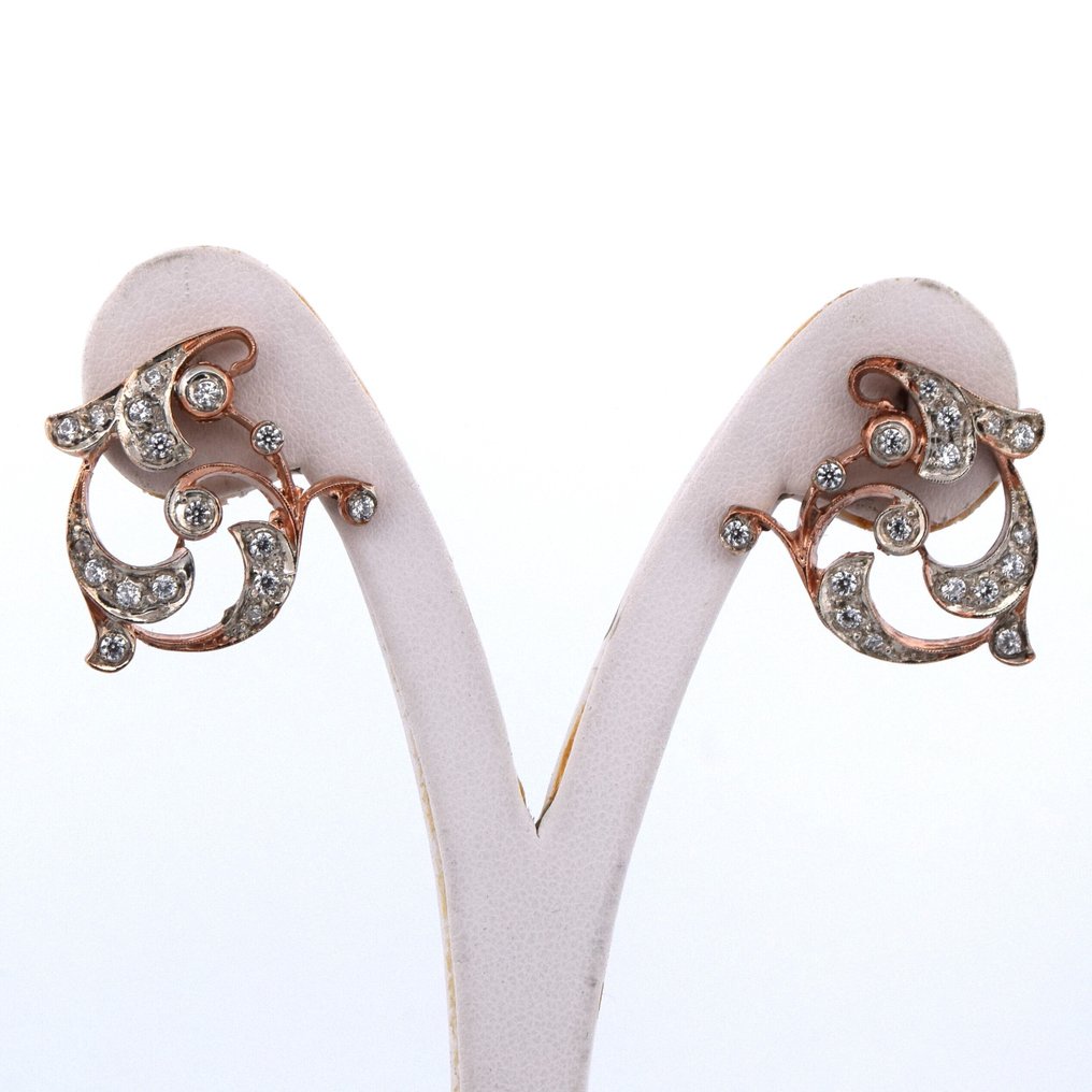 没有保留价 - 耳环 玫瑰金, 银 -  0.80ct. tw. 钻石 (天然)  - 银 #1.0