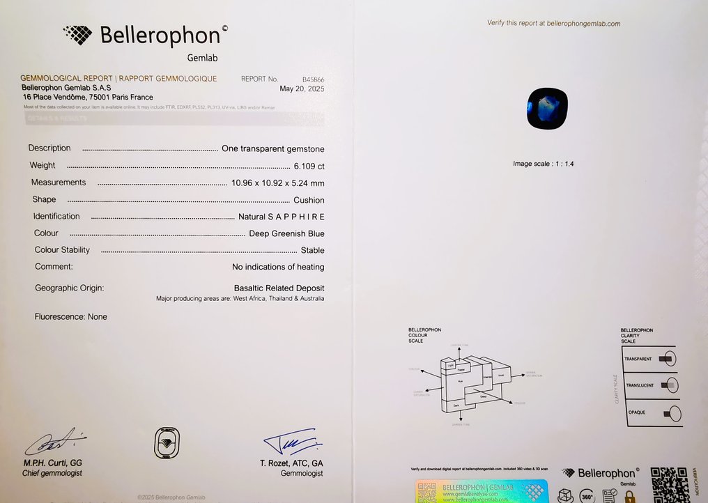 Δαχτυλίδι - 18 καράτια Λευκός χρυσός, Ζαφείρι 6,70 καρατίων ΧΩΡΙΣ ΘΕΡΜΟΤΗΤΑ - Bellerophon 5,0 γραμμάρια 18k - 6.70ct. tw. Ζαφείρι - Διαμάντι - Μεγάλος λίθος / Χωρίς θερμότητα #1.0