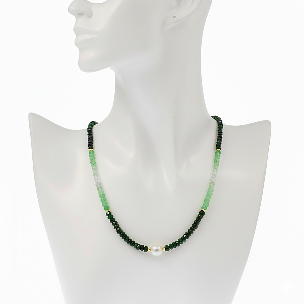 没有保留价 - 项链 - 18K包金 黄金 珍珠 - 祖母绿 #1.0