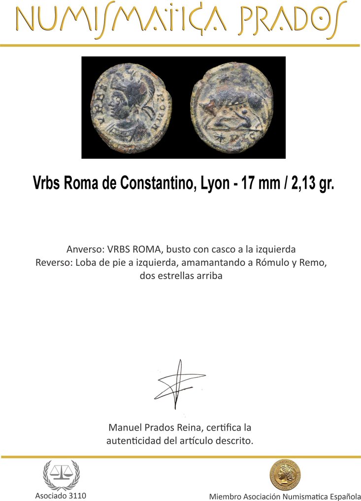 Império Romano. Constantino I (306-337 d.C.). Centenionalis VRBS ROMA, Lyon (Sem preço de reserva) #1.0