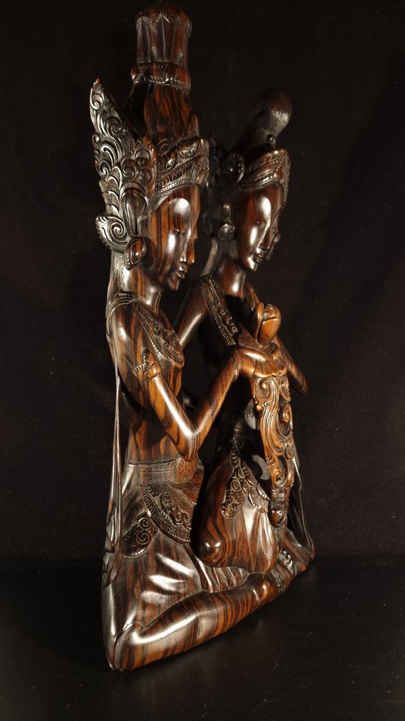 Houtsnijwerk Rama & Sita huwelijks beeld met inscriptie Bali - Statua - Indonesia  (Senza Prezzo di Riserva) #4.3