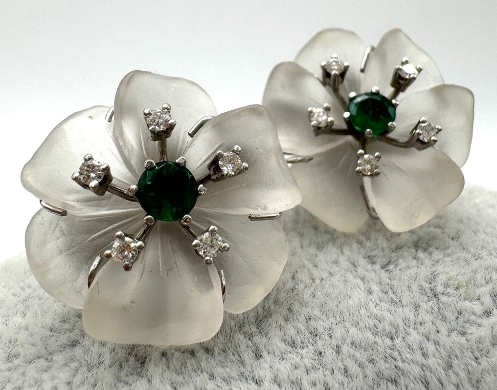 耳环 - 14K包金 白金 石英 - 钻石 - Idar Oberstein #1.0