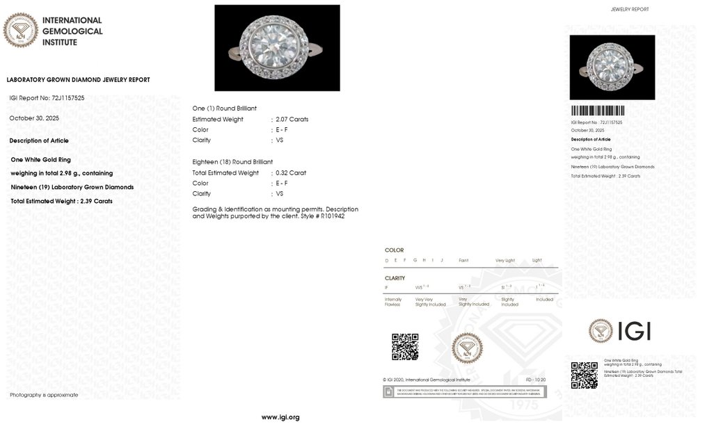 Ring - 14 karat Hvitt gull - 2.39ct. tw. Diamant (Lab-dyrket) - Diamant #4.3