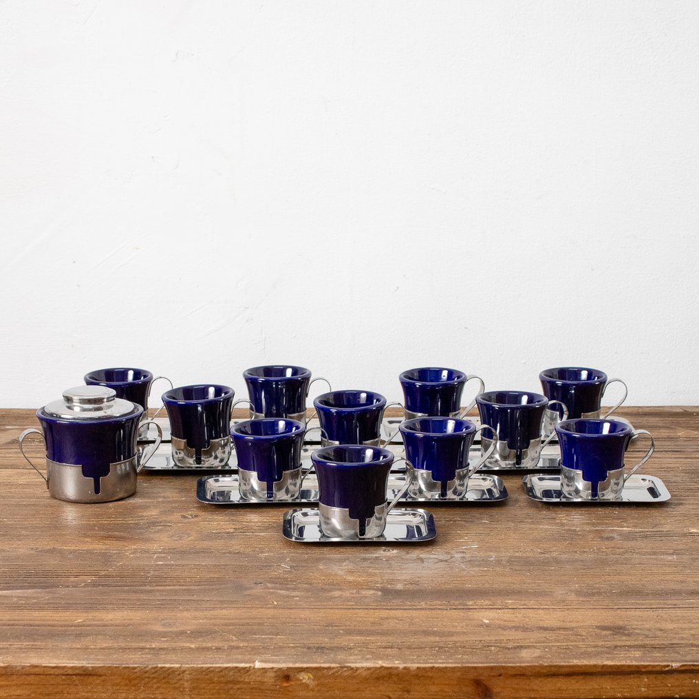 Inoxriv - Σερβίτσιο καφέ (23) - tazzine piattini zuccheriera - Πορσελάνη, Χάλυβας #1.0