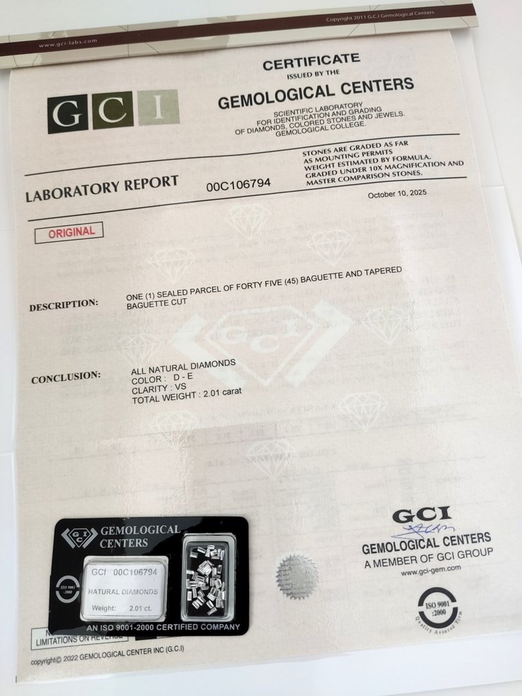 没有保留价 - 45 pcs 钻石 (天然) - 2.01 ct - 锥形 - D (无色), E - VS1 轻微内含一级 - 以色列宝石中心(G.C.I.) - Baguette 和锥形 #1.0