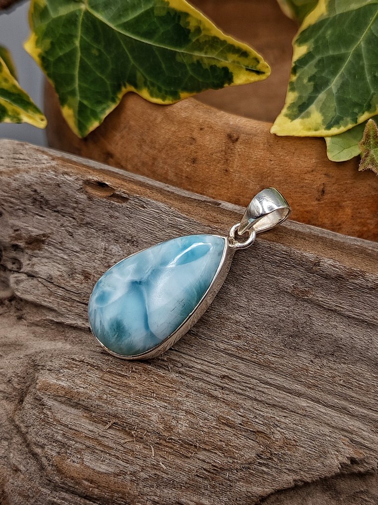 Silberschmuck aus 925er Silber mit Larimar (Ozean) Top-Qualität - Höhe: 40 mm - Breite: 18 mm- 9.1 g - (1) #1.0