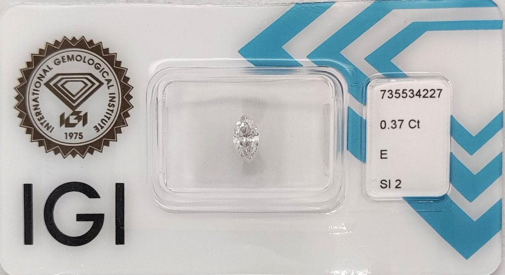 没有保留价 - 1 pcs 钻石 (天然) - 0.37 ct - 榄尖形 - E - SI2 微内含二级 - 国际宝石研究院(IGI) #1.0