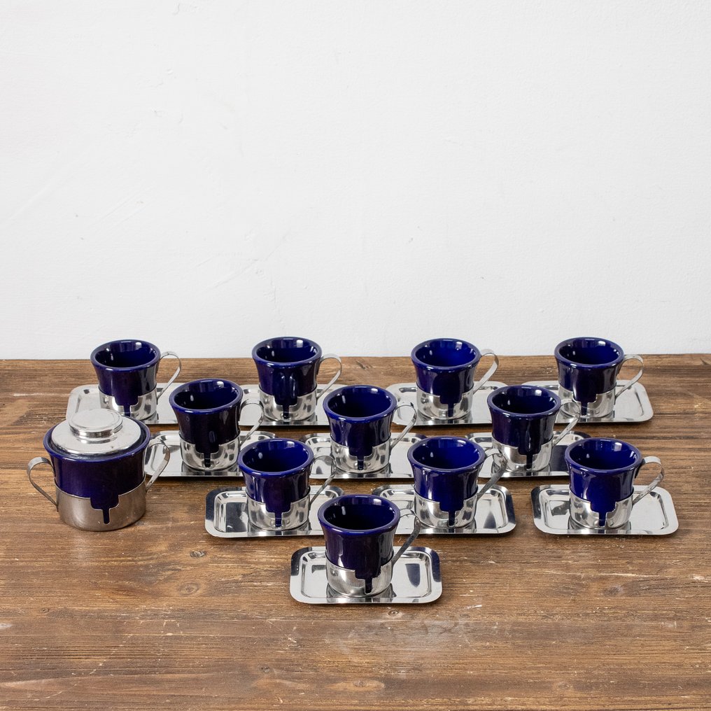 Inoxriv - Σερβίτσιο καφέ (23) - tazzine piattini zuccheriera - Πορσελάνη, Χάλυβας #1.0