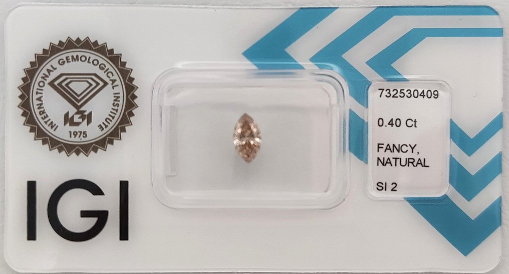 沒有保留價 - 1 pcs 鑽石 (天然彩色) - 0.40 ct - 欖尖形 - Fancy 褐色 橙色 - SI2 - 國際寶石學院(International Gemological Institute (IGI)) #1.0