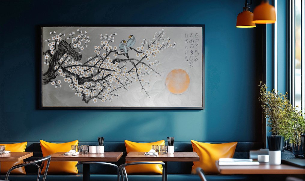 Ksavera - Silver Japanese sakura J431 - painting on XXL canvas 210cm #3.2