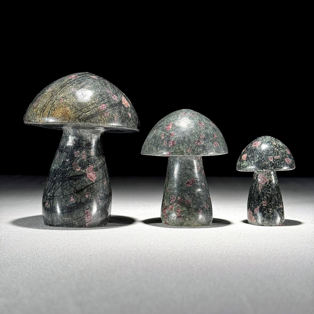 NO RESERVE PRICE - Wonderful set of 3 Ruby Zoisite Mushrooms-Shaped- 1300 g - (3) #1.0