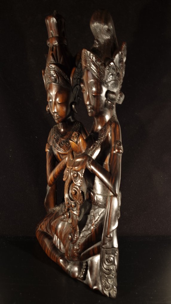 Houtsnijwerk Rama & Sita huwelijks beeld met inscriptie Bali - Statua - Indonesia  (Senza Prezzo di Riserva) #3.2