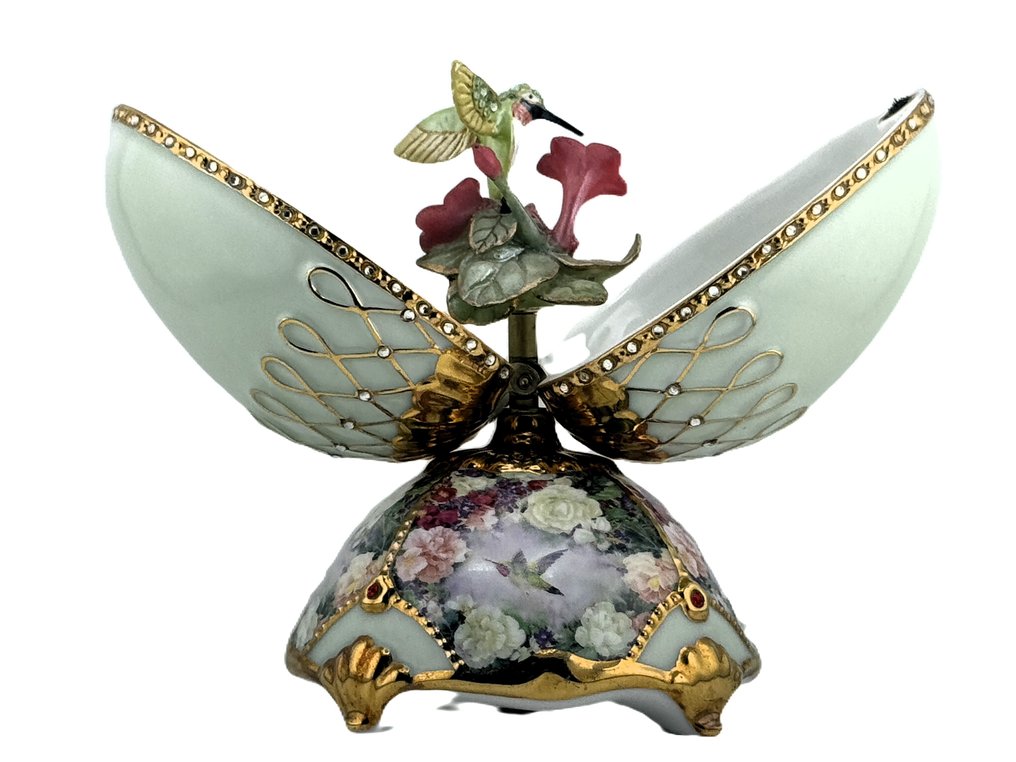 法貝熱彩蛋 - 珠宝辉煌 低语之翼 Faberge 瓷蛋音乐盒 - 水晶, 鍍金, 瓷器 #1.0