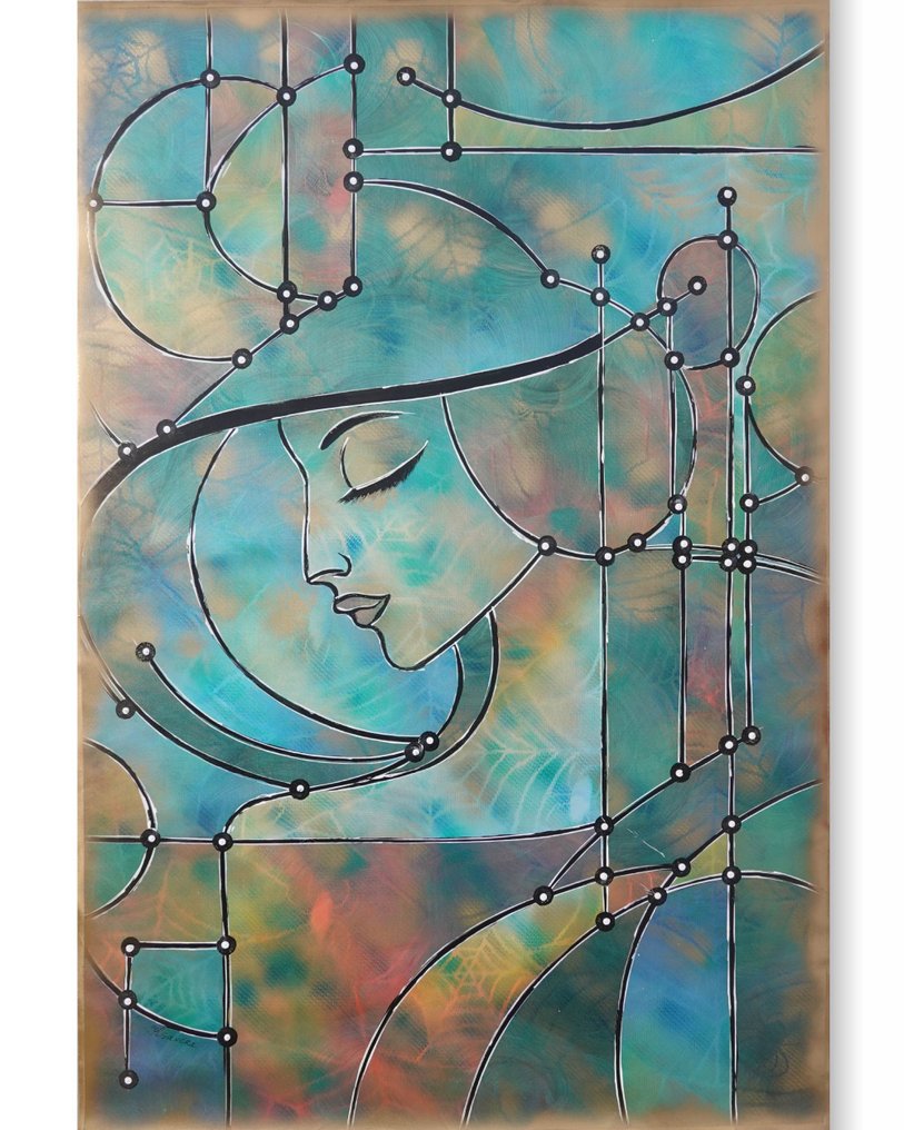 Ksavera - Gold Abstract Portrait A1435 - Pearlescent painting on XXL canvas #2.1