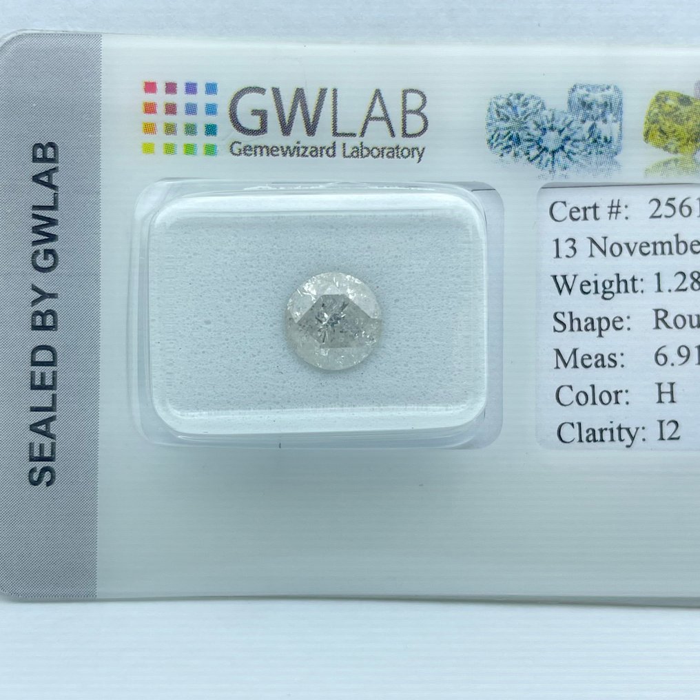 没有保留价 - 1 pcs 钻石  (天然)  - 1.28 ct - 圆形 - H - I2 内含二级 - Gemewizard宝石实验室（GWLab） #1.0