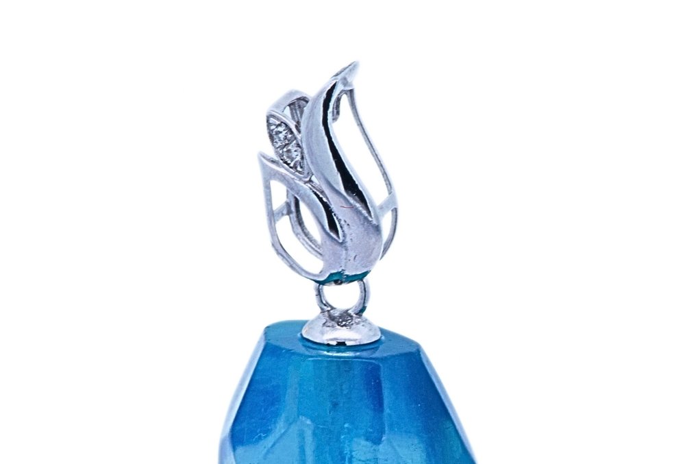 没有保留价 - 吊坠 - 18K包金 白金 -  8.10ct. tw. 海蓝宝石 - 钻石 #3.2