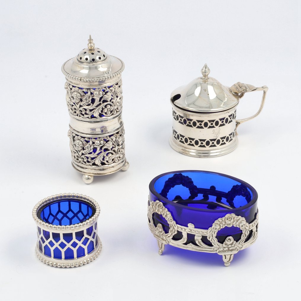 Tafelgarnituur (Engels, Belgisch en Nederlands) - Saliera e pepiera (4) - .833 argento, .925 argento, .835 argento #1.0