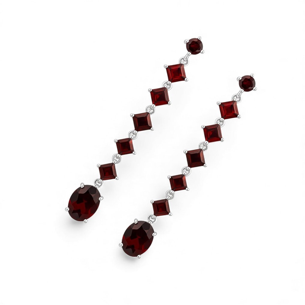 Ingen mindstepris - Øreringe Sølv - 9.70ct. tw. Granat - Certificeret #4.3