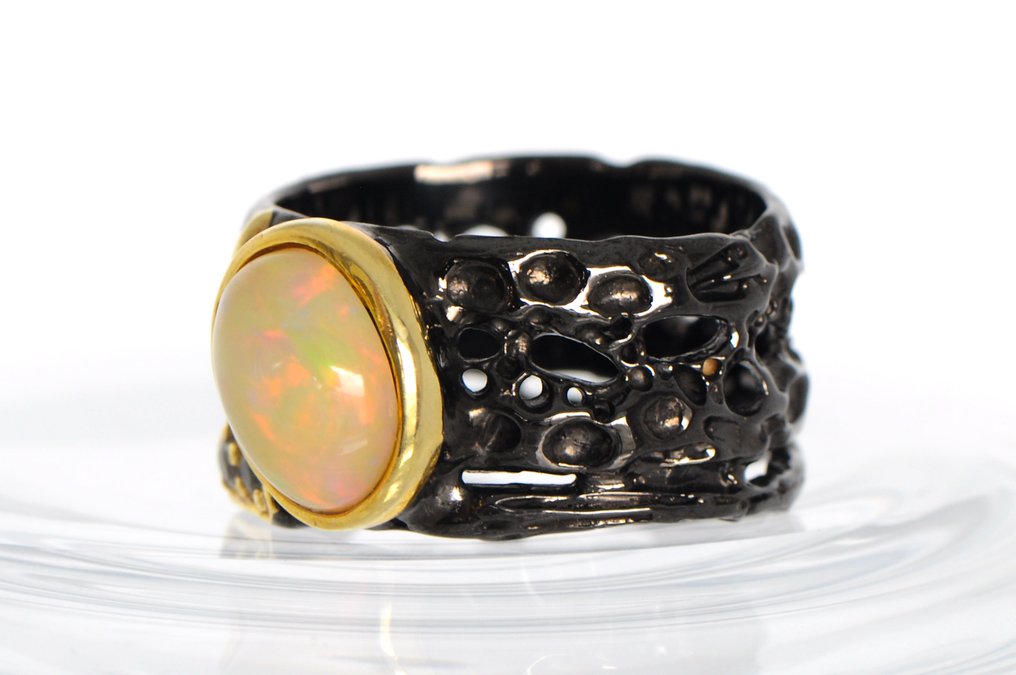 925 argento nero rodato - opale - topazio - Anello #4.3