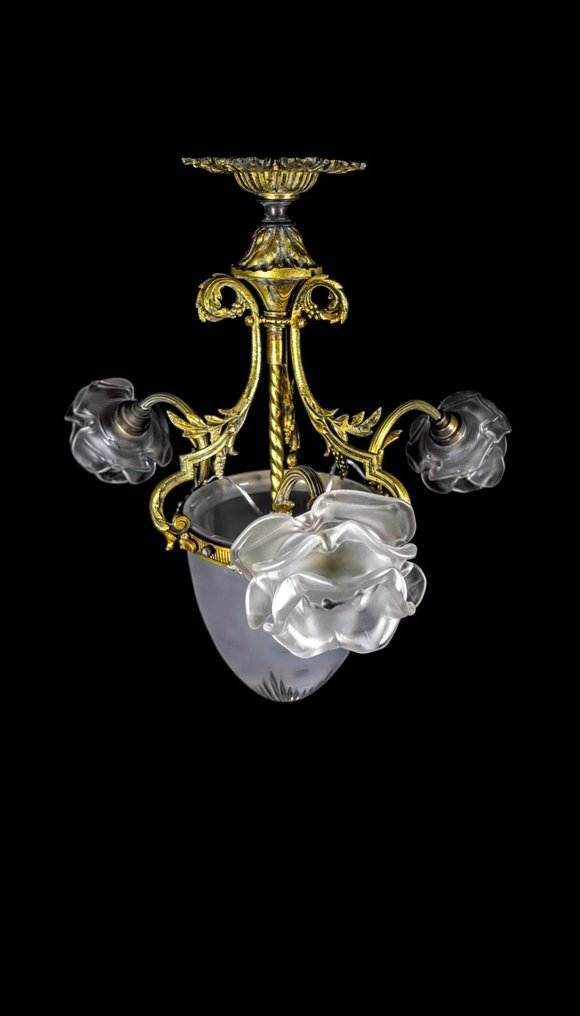 枝形吊燈 - 玻璃, 黃銅 - 新艺术运动三重玫瑰 #1.0