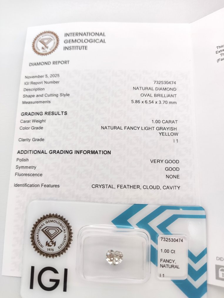 Ingen mindstepris - 1 pcs Diamant  (Naturfarvet)  - 0.80 ct - Hjerte - Fancy light Grålig Gul - I1 - International Gemological Institute (IGI) #3.2