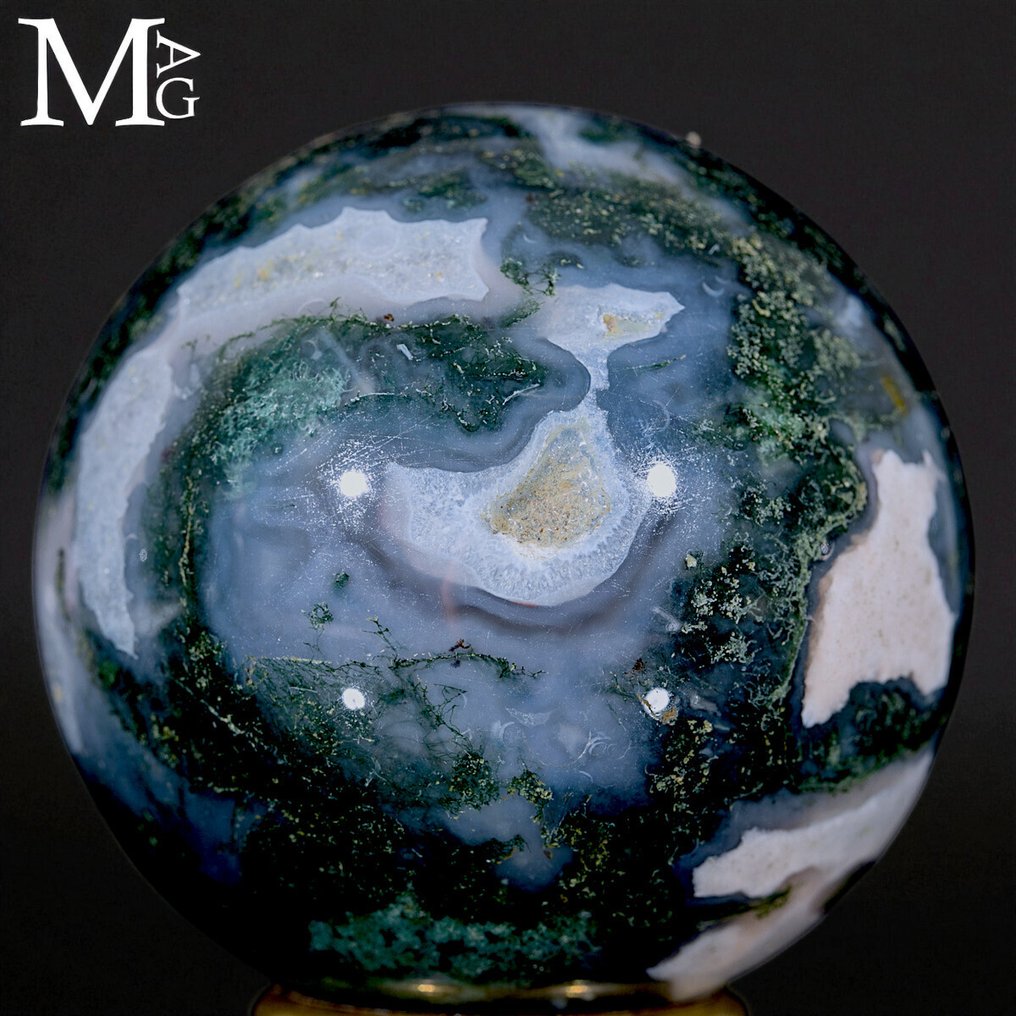 The Planet  - No Recerve Price First Quality - Moss  Blue Agata Sphere - Altezza: 67.5 mm - Larghezza: 67.5 mm- 423 g #1.0