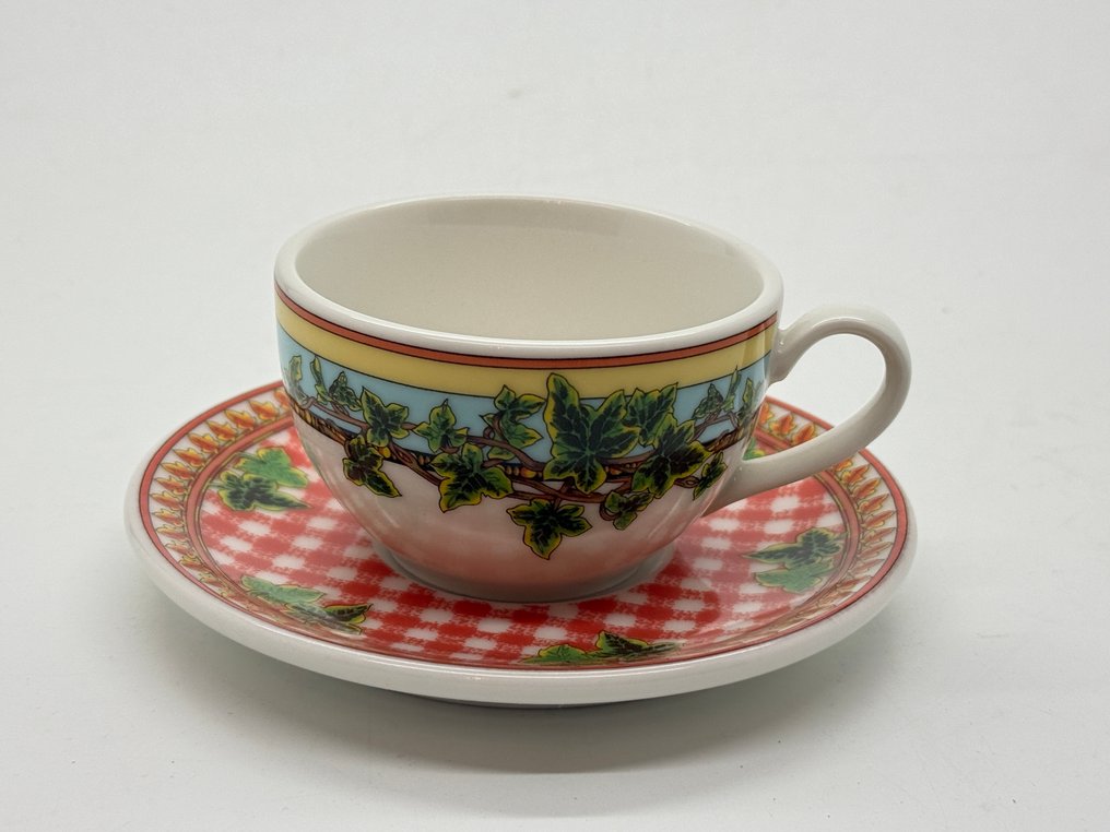 Rosenthal - Versace - Csésze és csészealj (6) - Espressotasse 0,1L mit Untertasse rot 12,5 cm Casual Jeans Home SET of 6 - Porcelán - borostyánlevelek szenvedélye #1.0
