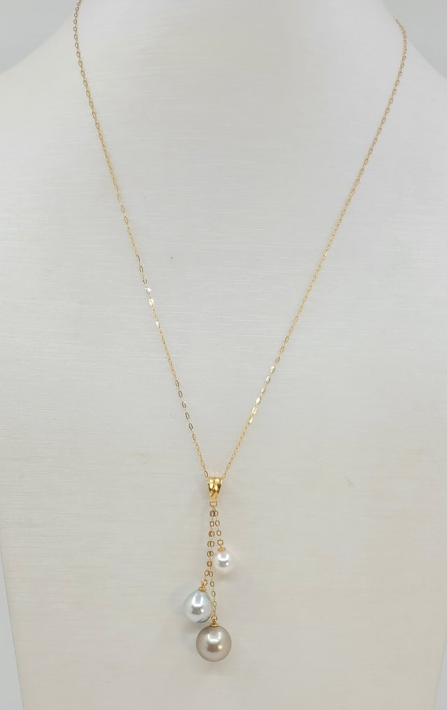 项链 - 18K包金 黄金 - 6.5x10mm 海水珍珠 #3.2