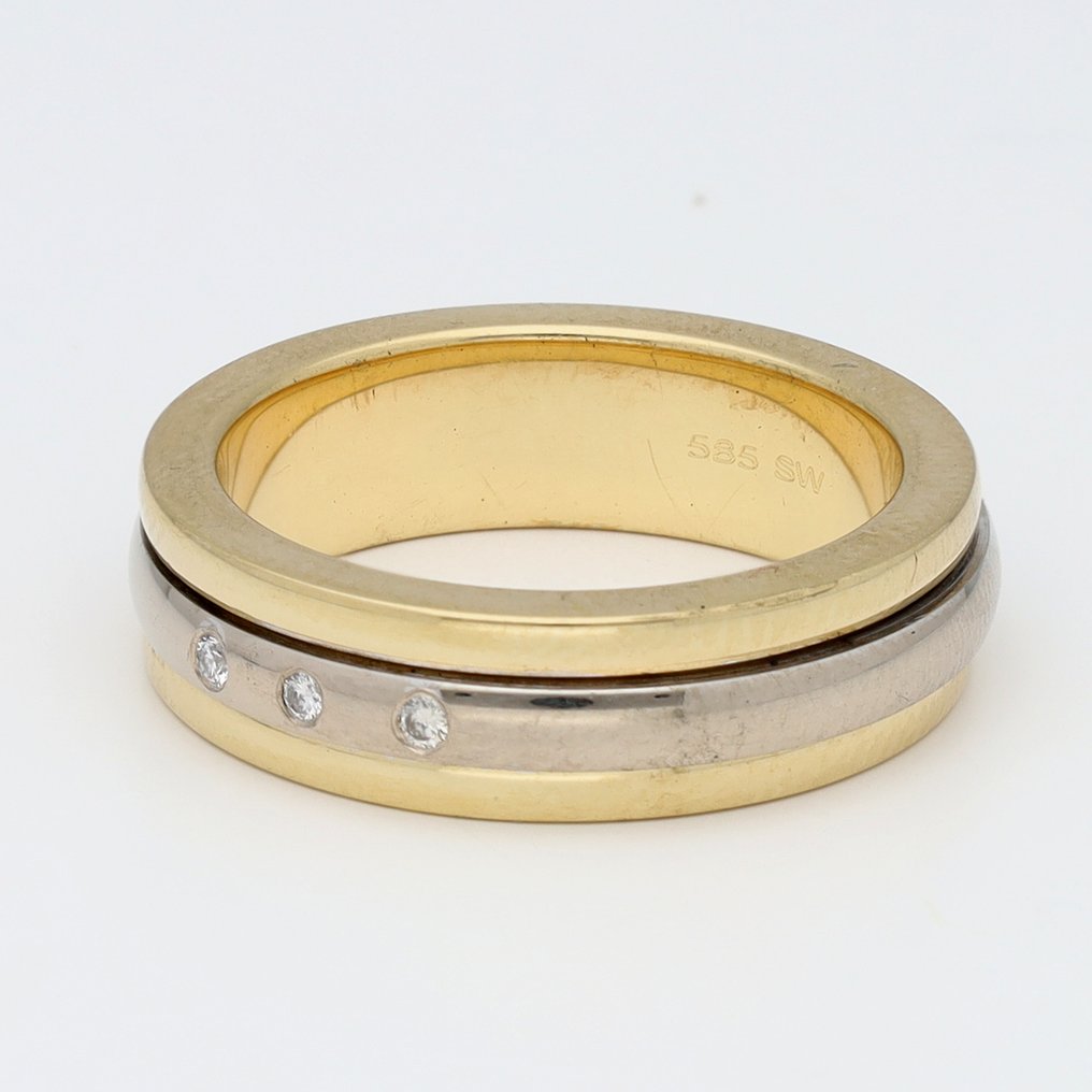 戒指 - 14K包金 黄金, 白金 钻石 (天然) #1.0