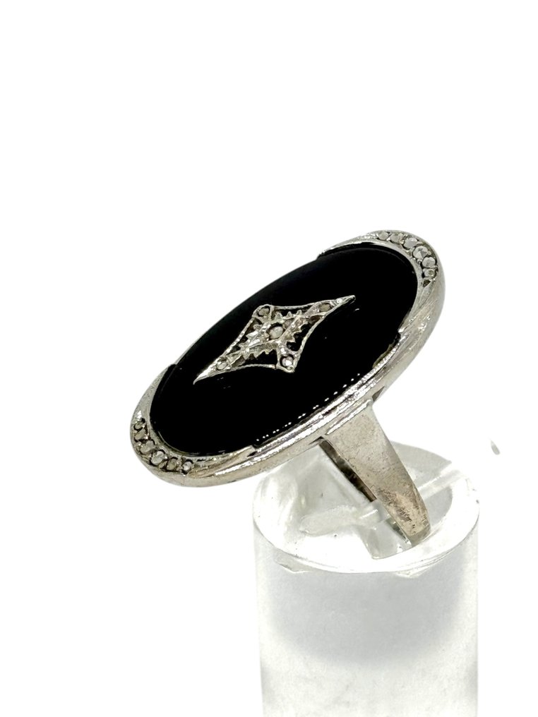 Ingen reservasjonspris - Ring Sølv Onyx - Marked #3.2