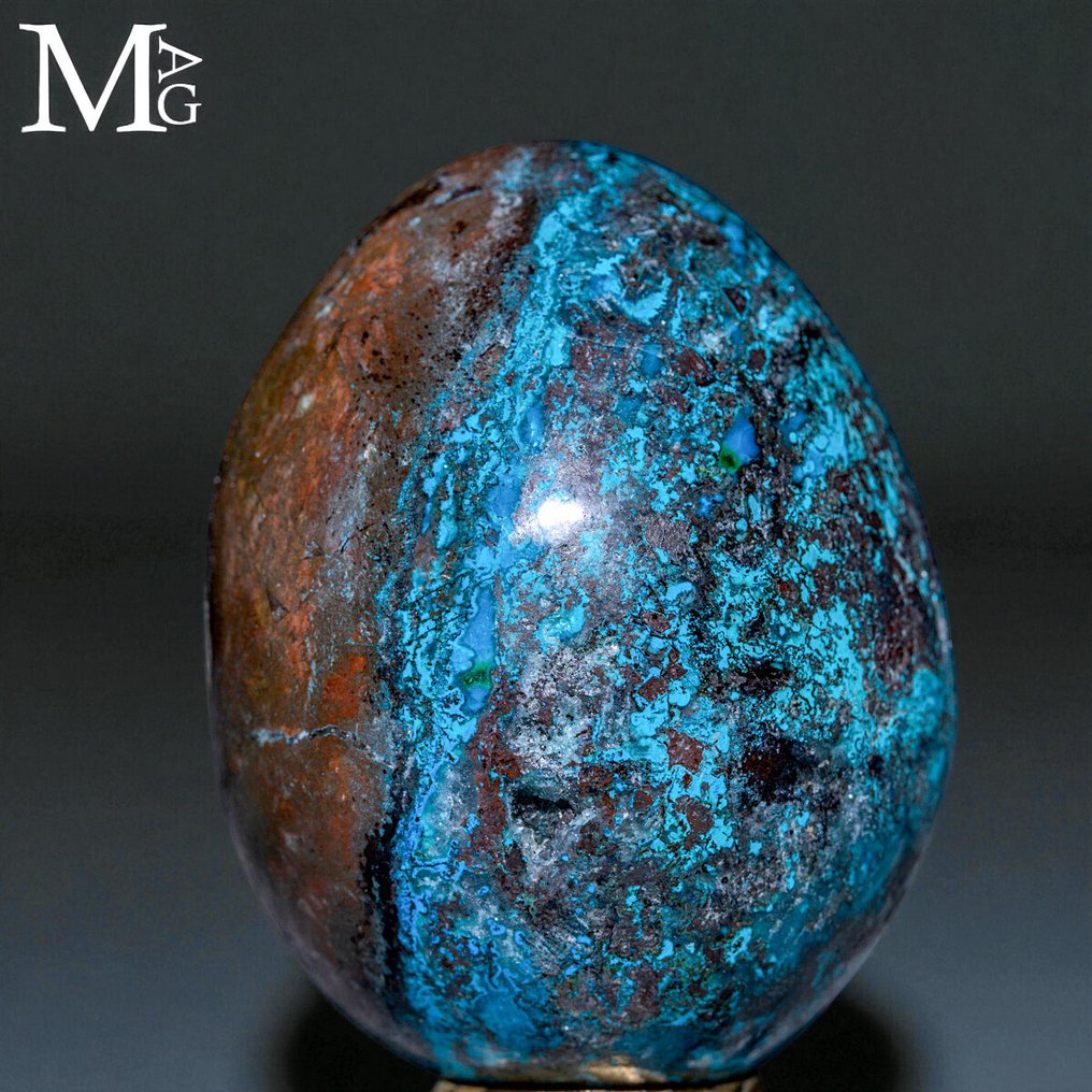 Εξαιρετικό αυγό από Χρυσοκόλλα από το Περού - Χρυσοκόλλα σε φυσική μήτρα - Ύψος: 55 mm - Πλάτος: 43 mm- 131 g #4.3