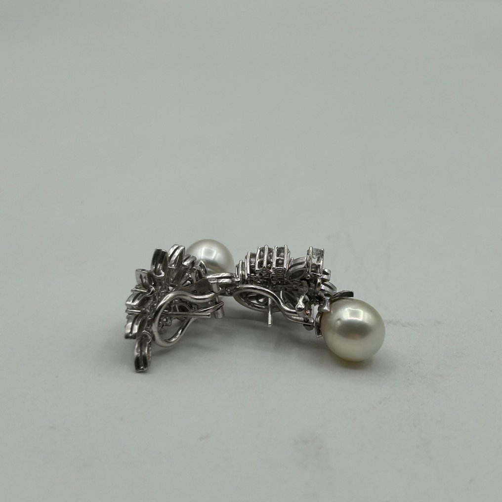 Σκουλαρίκια - 18 καράτια Λευκός χρυσός -  1.40ct. tw. Διαμάντι (Φυσικό)  - Μαργαριτάρι #1.0