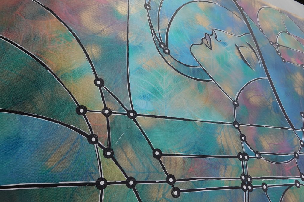 Ksavera - Gold Abstract Portrait A1435 - Pearlescent painting on XXL canvas #4.3