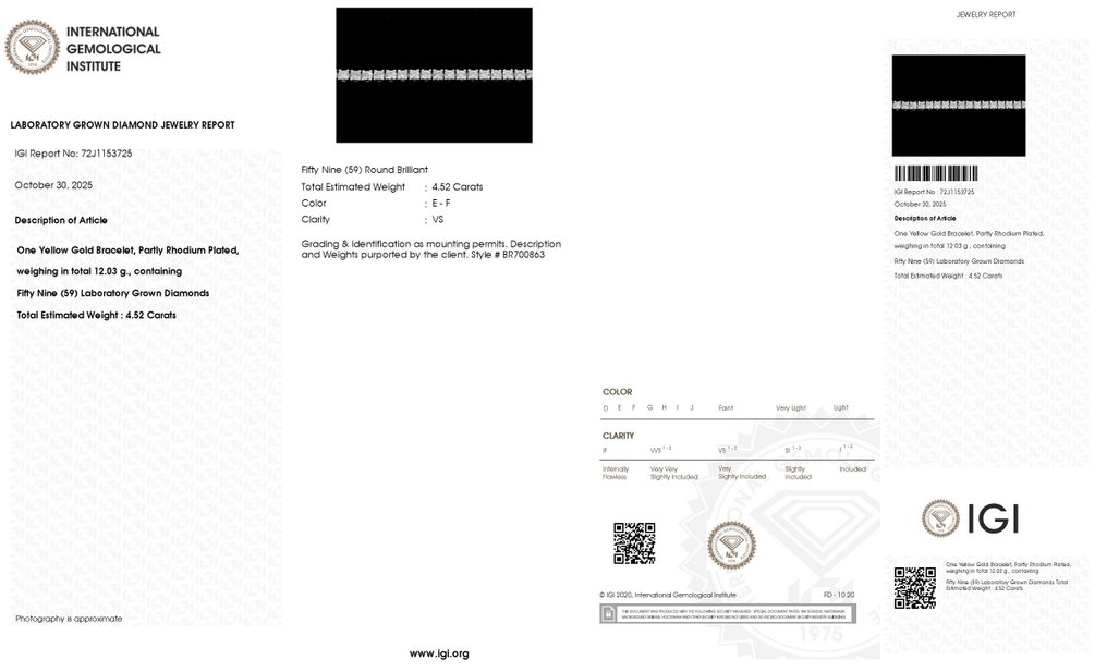 Βραχιόλι τένις - 14 καράτια Κίτρινο χρυσό - 4.52ct. tw. Διαμάντι (Εργαστηριακής καλλιέργειας) #4.3