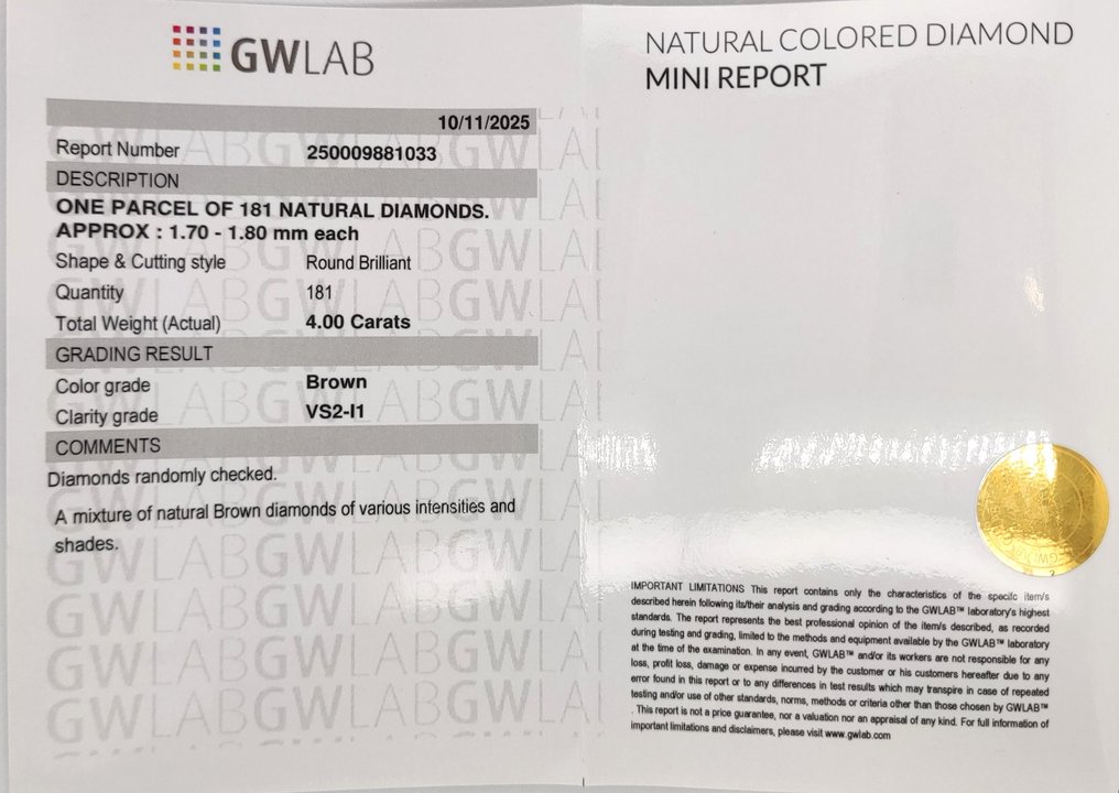 No Reserve Price - 181 pcs Diamond (Natural coloured) - 4.00 ct - Round Mixed colours - VS2, I1 - Gemewizard Gemological Laboratory (GWLab) #3.2