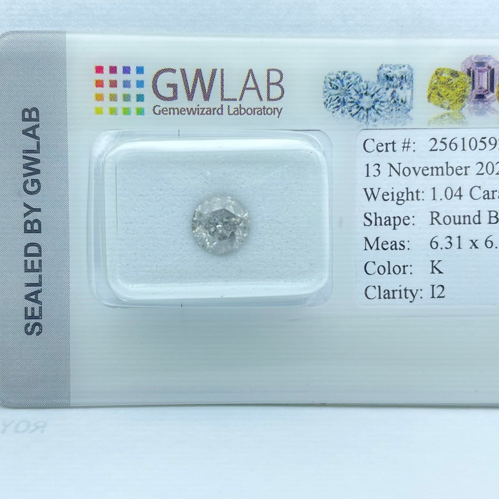 χωρίς τιμή ασφαλείας - 1 pcs Διαμάντι  (Φυσικό)  - 1.04 ct - Στρογγυλό - K - I2 - Gemewizard Gemological Laboratory (GWLab) #3.2