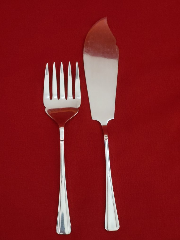 Roberts & Belk - Servizio di posate (15) - Argento, metallo, legno di quercia, ferramenta in ottone, imbottitura in raso satin - Posate per il pesce #4.3