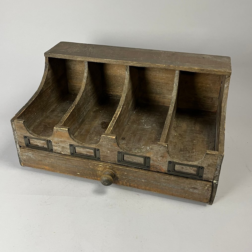 Kabinet - Grutterbak met lade en messing kaarthouders - Hout, Messing #1.0