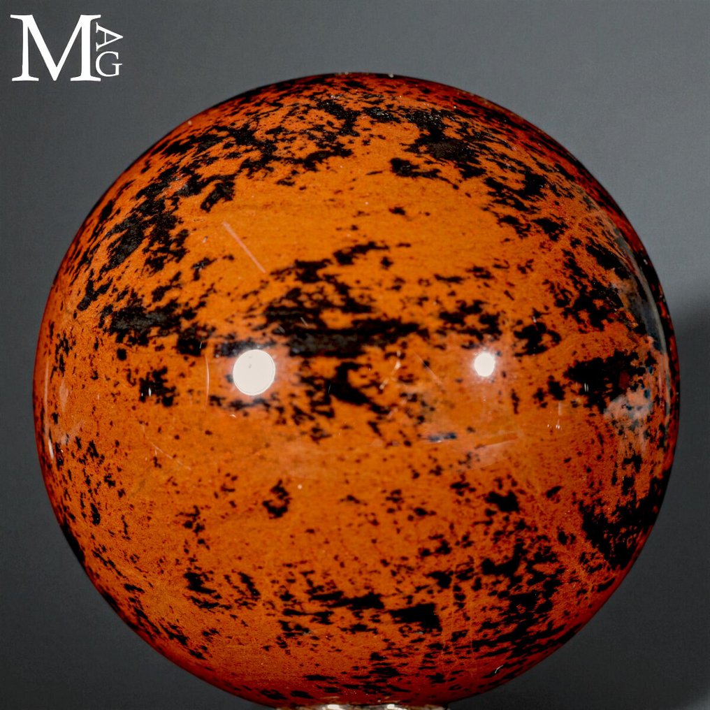 No Recerve Price Mahogany Obsidian Sphere - Very Rare Quality - Red Dappled Obsidian Sphere - Altezza: 70 mm - Larghezza: 70 mm- 430 g #2.1