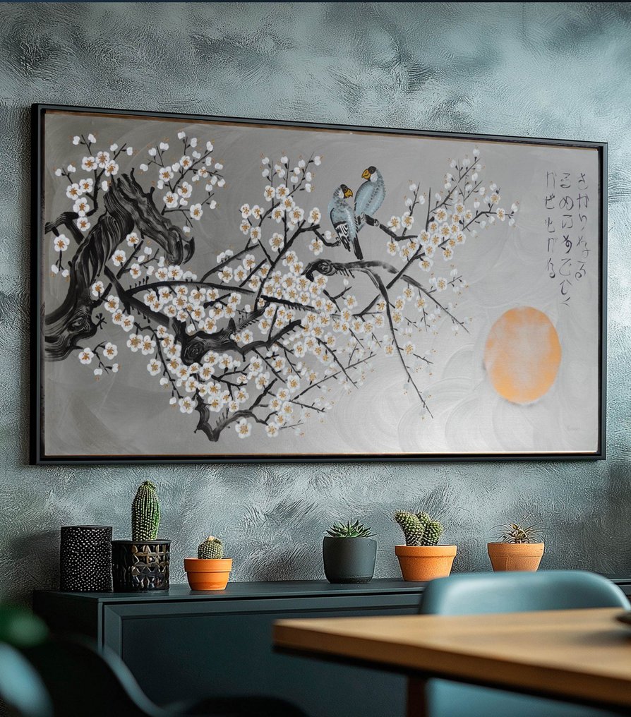Ksavera - Silver Japanese sakura J431 - painting on XXL canvas 210cm #1.0
