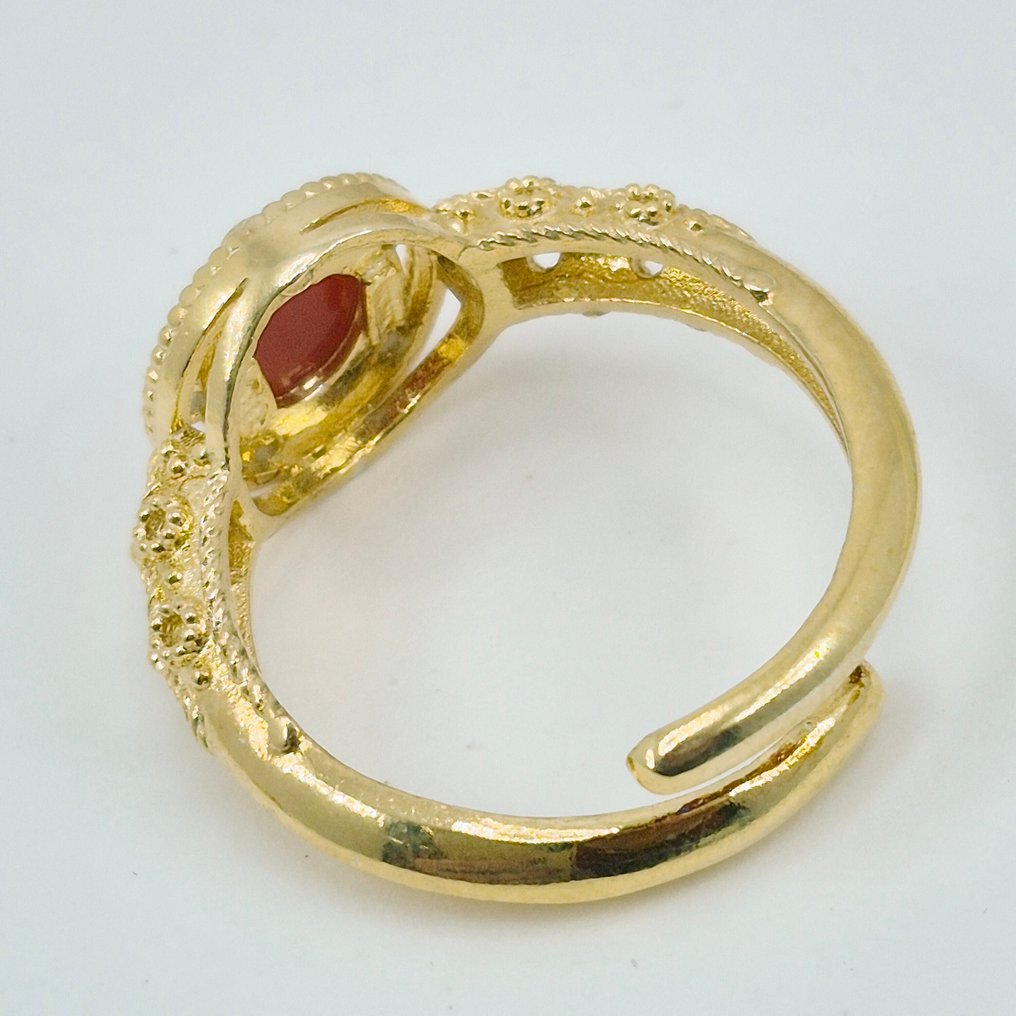 Κοράλλι αίματος - Ασημί, Gold-plated - Σετ κοσμημάτων 2 τεμαχίων - CORALLO MEDITERRANEO #3.2