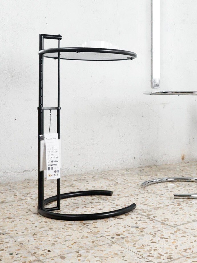 ClassiCon - Eileen Gray - Mesa auxiliar - Adjustable Table E 1027 - Acero, Metal, Vidrio - Negro #1.0