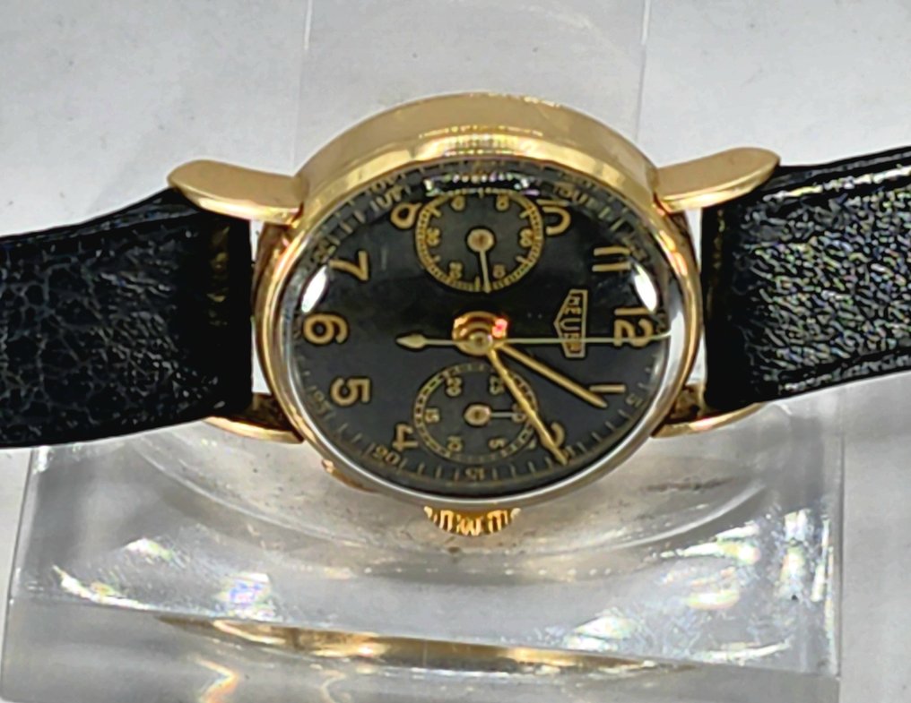ED. Heuer & Co. - Gold Chronograph - Kaliber Valjoux 69 - Gilt Ziffernblatt - Unisex - Schweiz um 1950 - Unisex - 1950-1959  #3.2