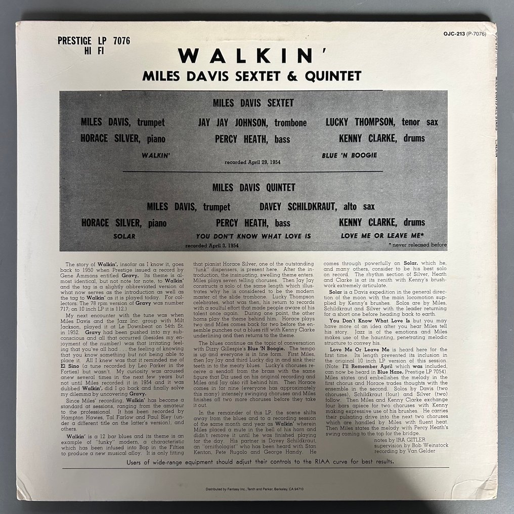 Miles Davis All Stars - Walkin' - US pressing - Single bakelitlemez - 1986 #1.0
