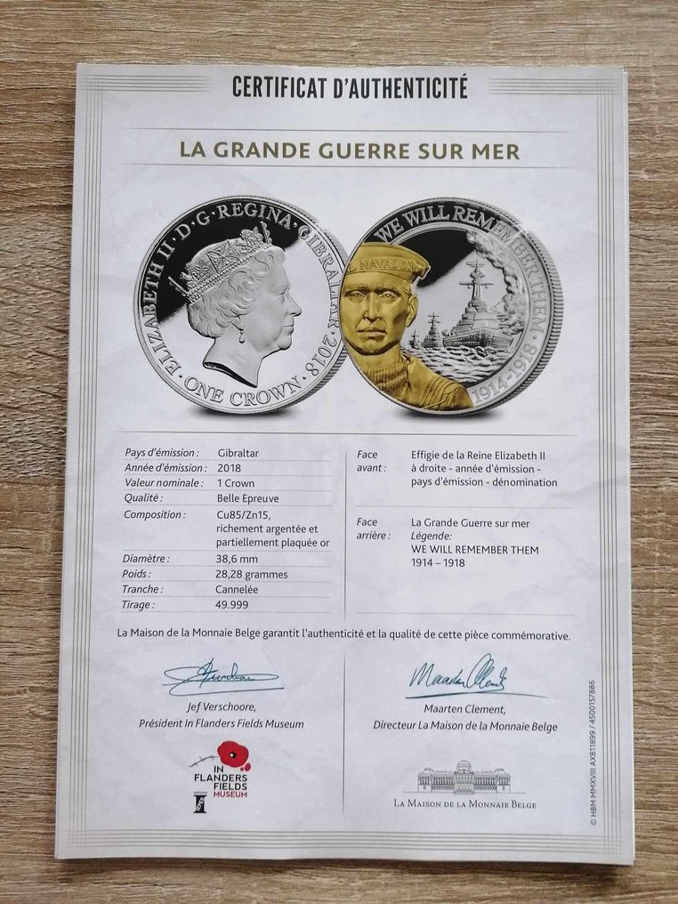 Gibraltar. 1 Crown Coffret dédié à la première guerre mondial #2.1