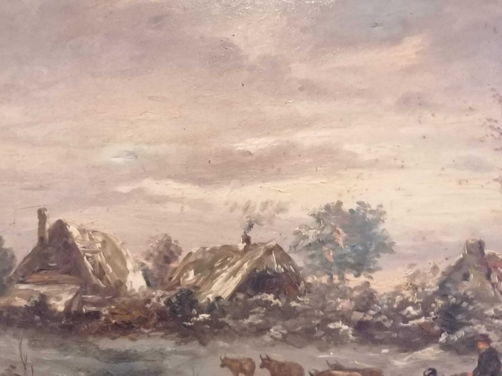 Anonyme XIX -ème siècle - Winters Landschap met Boerderij en Figuren #4.3