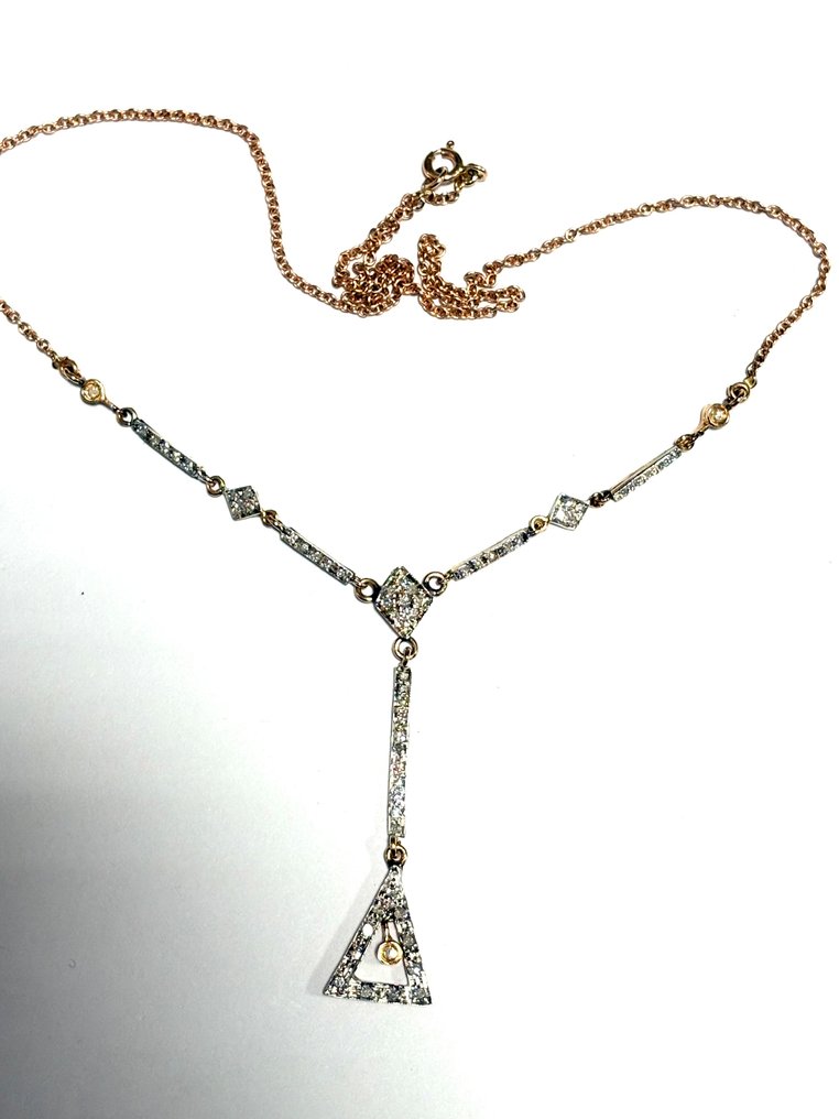 项链 - 14K包金 玫瑰金 -  0.80ct. tw. 钻石 (天然)  #1.0