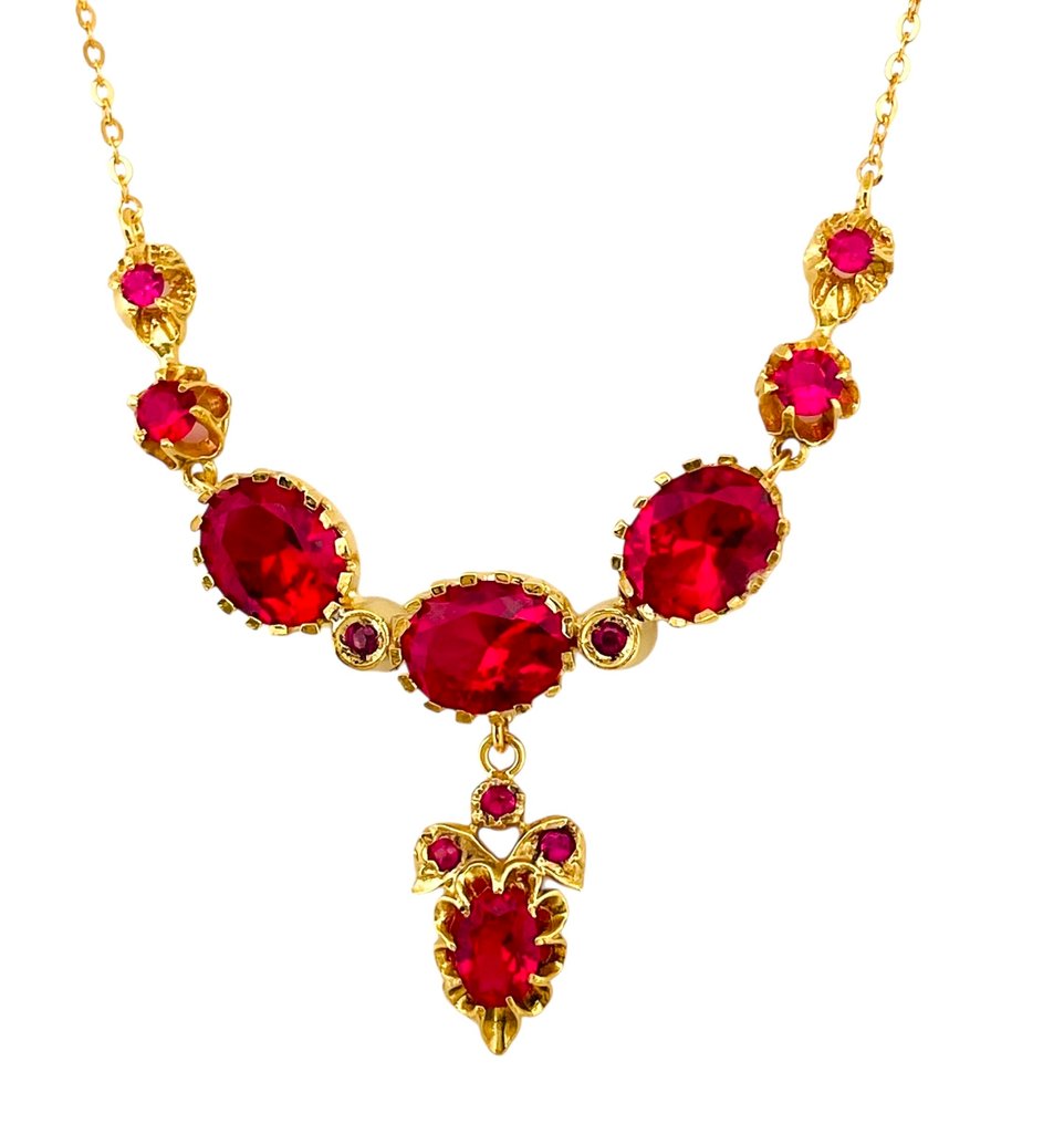 χωρίς τιμή ασφαλείας - Κολιέ - 9 kt. Κίτρινο χρυσό, Ασημί Ρουμπίνι - Ρουμπίνι #3.2